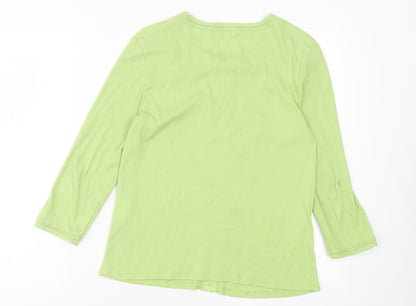 Barbara Lebek Womens Green Crew Neck  Cotton Cardigan Jumper Size 10