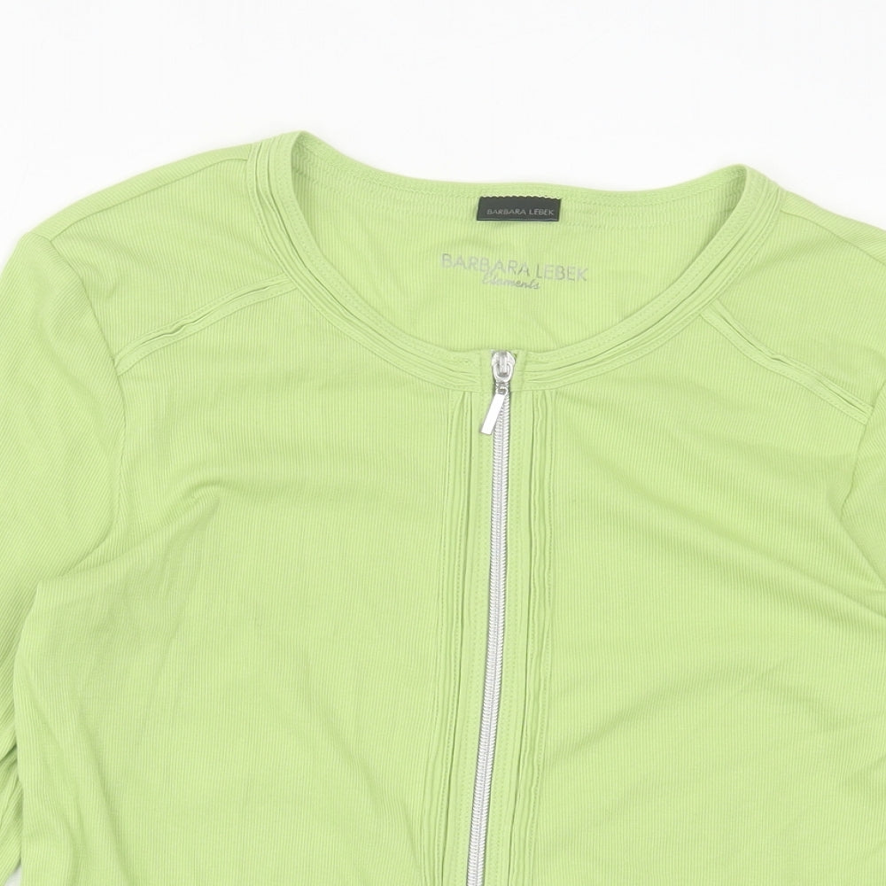 Barbara Lebek Womens Green Crew Neck  Cotton Cardigan Jumper Size 10