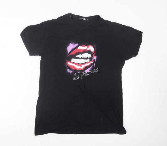 Boohoo Womens Black  Polyester Basic T-Shirt Size S Crew Neck