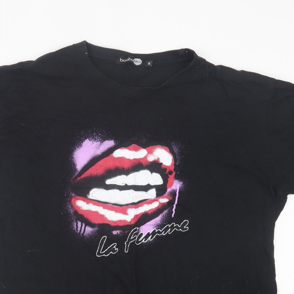 Boohoo Womens Black  Polyester Basic T-Shirt Size S Crew Neck