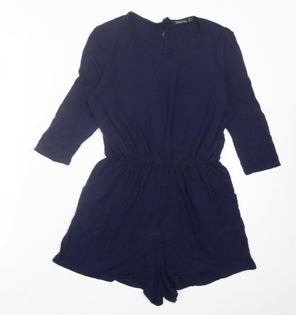Boohoo Womens Blue  Viscose Playsuit One-Piece Size 8  Button
