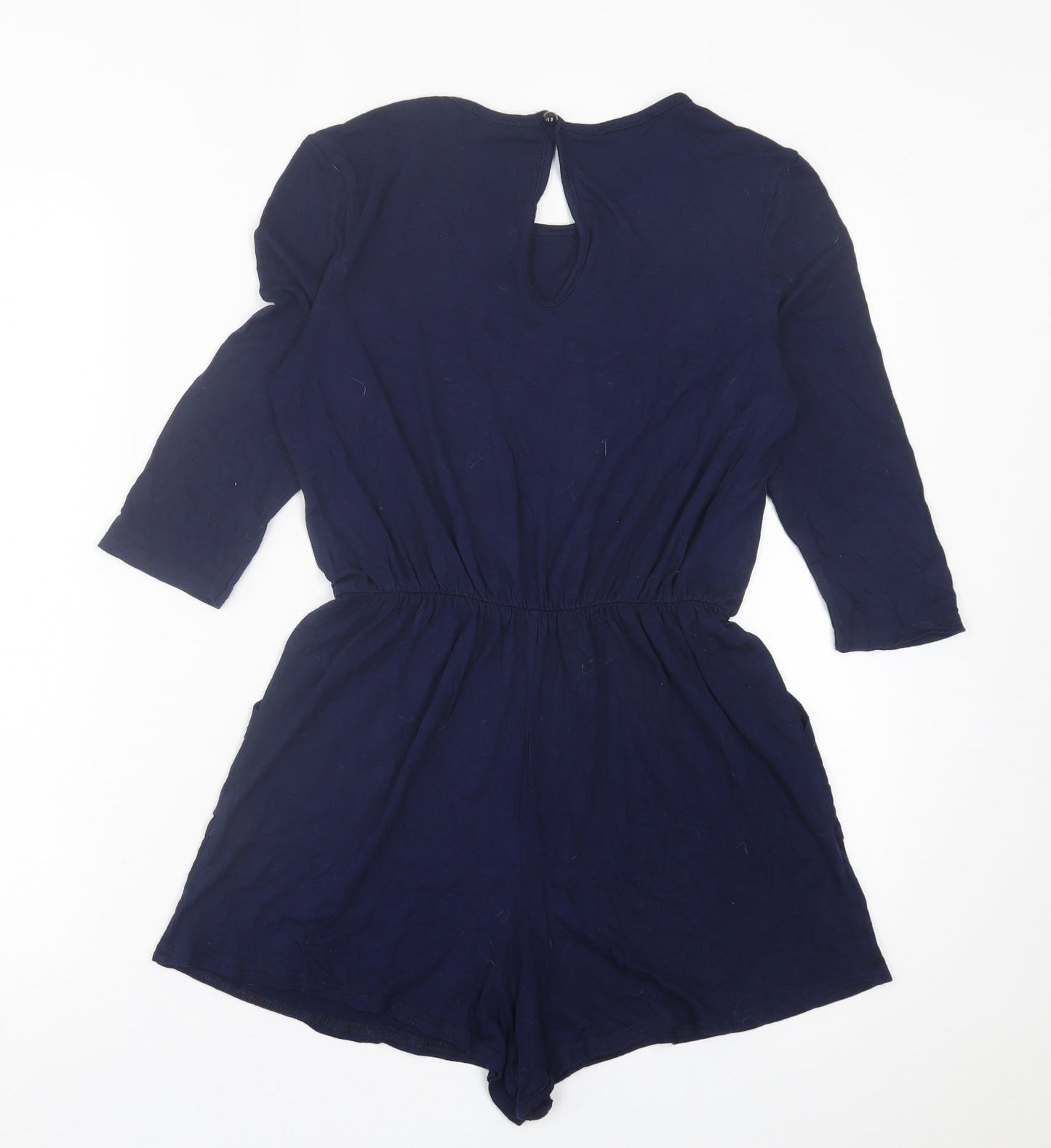 Boohoo Womens Blue  Viscose Playsuit One-Piece Size 8  Button