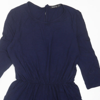 Boohoo Womens Blue  Viscose Playsuit One-Piece Size 8  Button