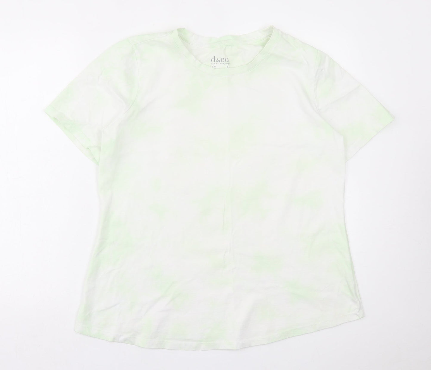 d&co Womens Green Geometric Polyester Basic T-Shirt Size L Crew Neck