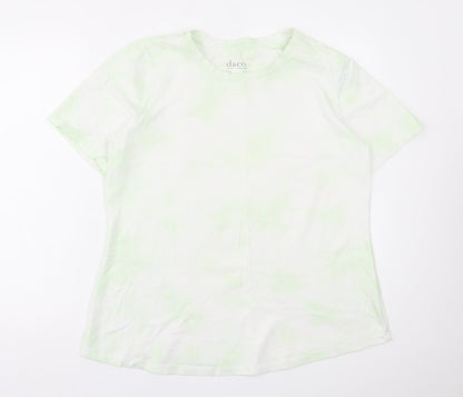 d&co Womens Green Geometric Polyester Basic T-Shirt Size L Crew Neck