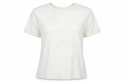 d&co Womens Green Geometric Polyester Basic T-Shirt Size L Crew Neck