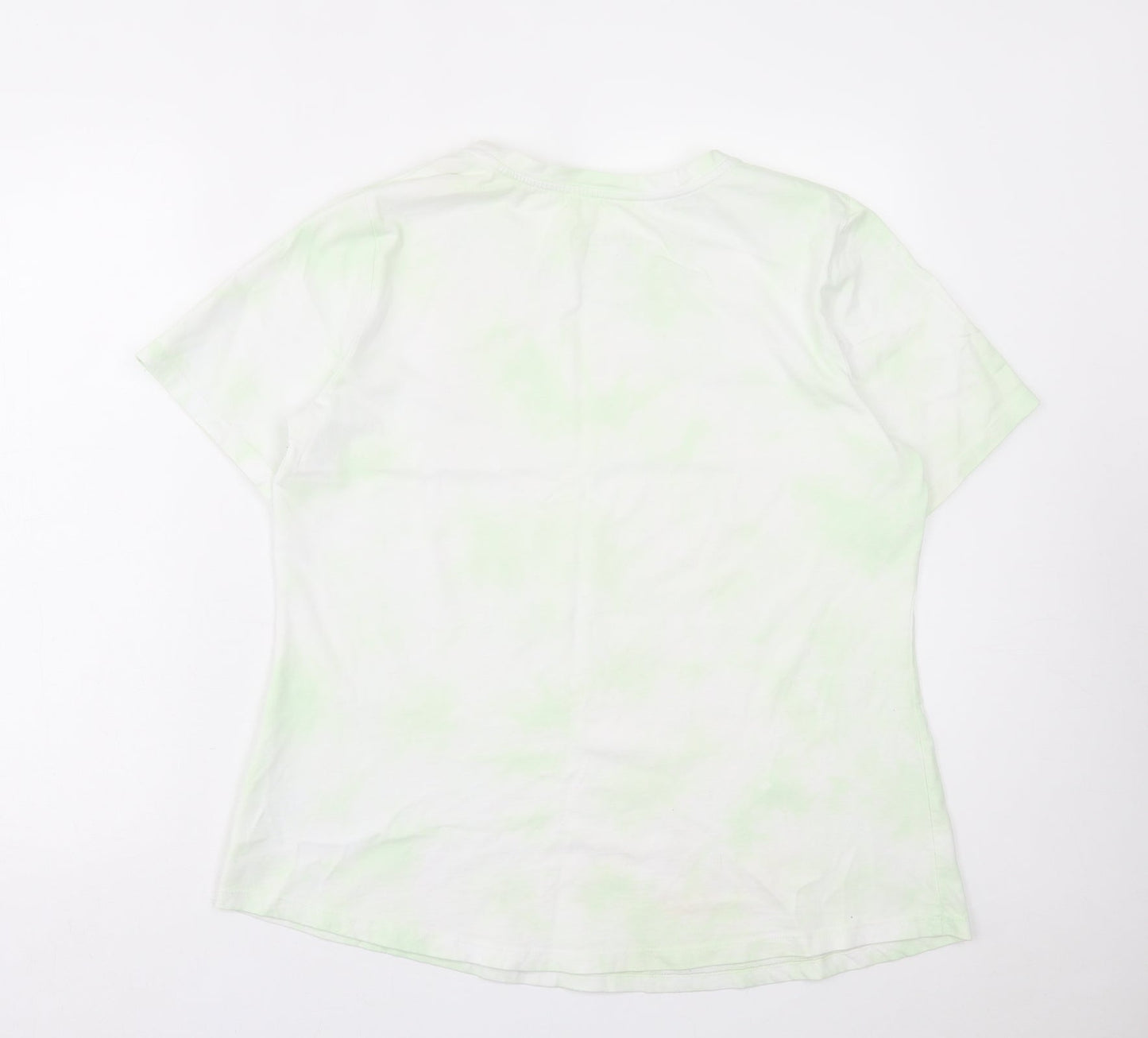 d&co Womens Green Geometric Polyester Basic T-Shirt Size L Crew Neck