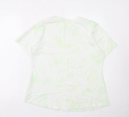 d&co Womens Green Geometric Polyester Basic T-Shirt Size L Crew Neck