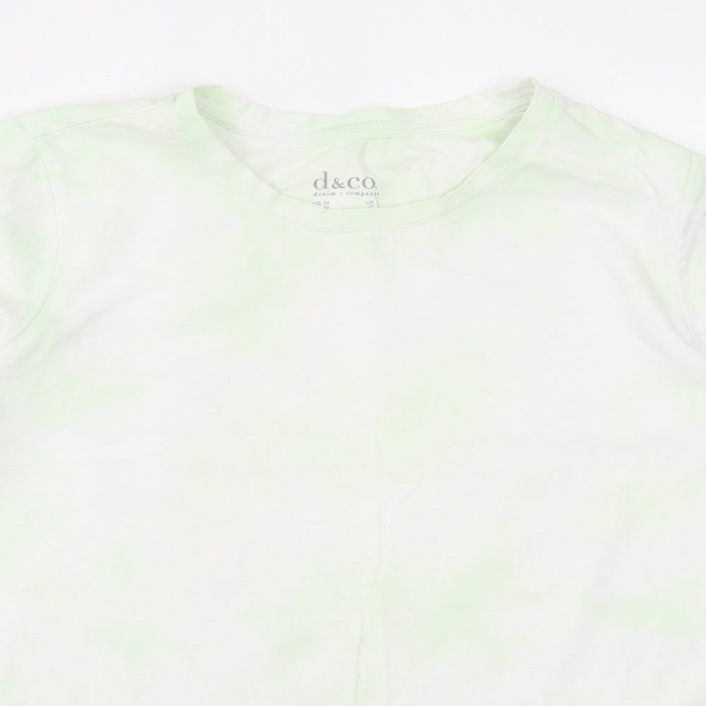 d&co Womens Green Geometric Polyester Basic T-Shirt Size L Crew Neck