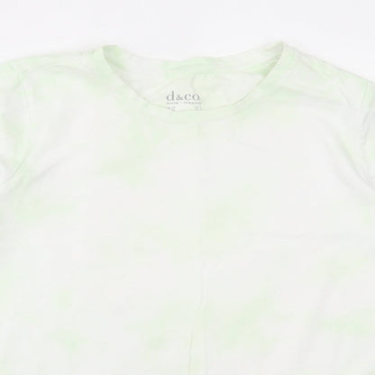 d&co Womens Green Geometric Polyester Basic T-Shirt Size L Crew Neck