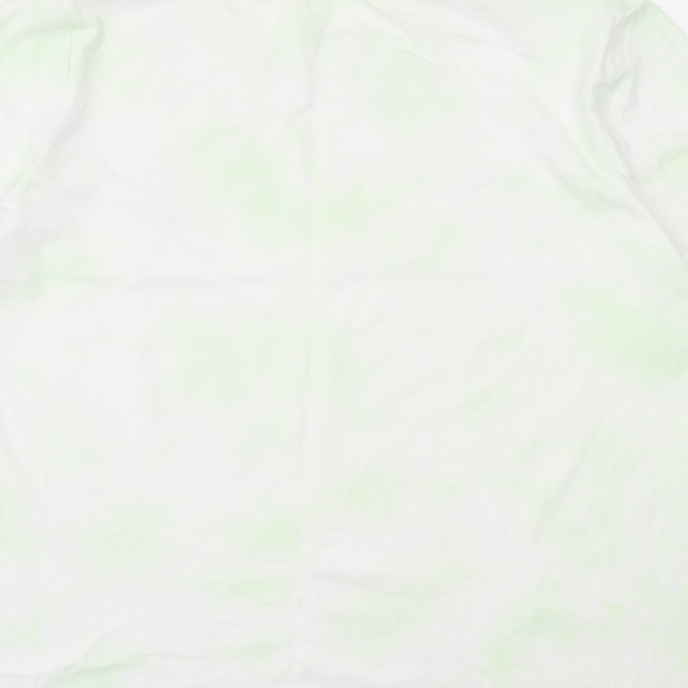 d&co Womens Green Geometric Polyester Basic T-Shirt Size L Crew Neck