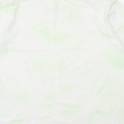 d&co Womens Green Geometric Polyester Basic T-Shirt Size L Crew Neck