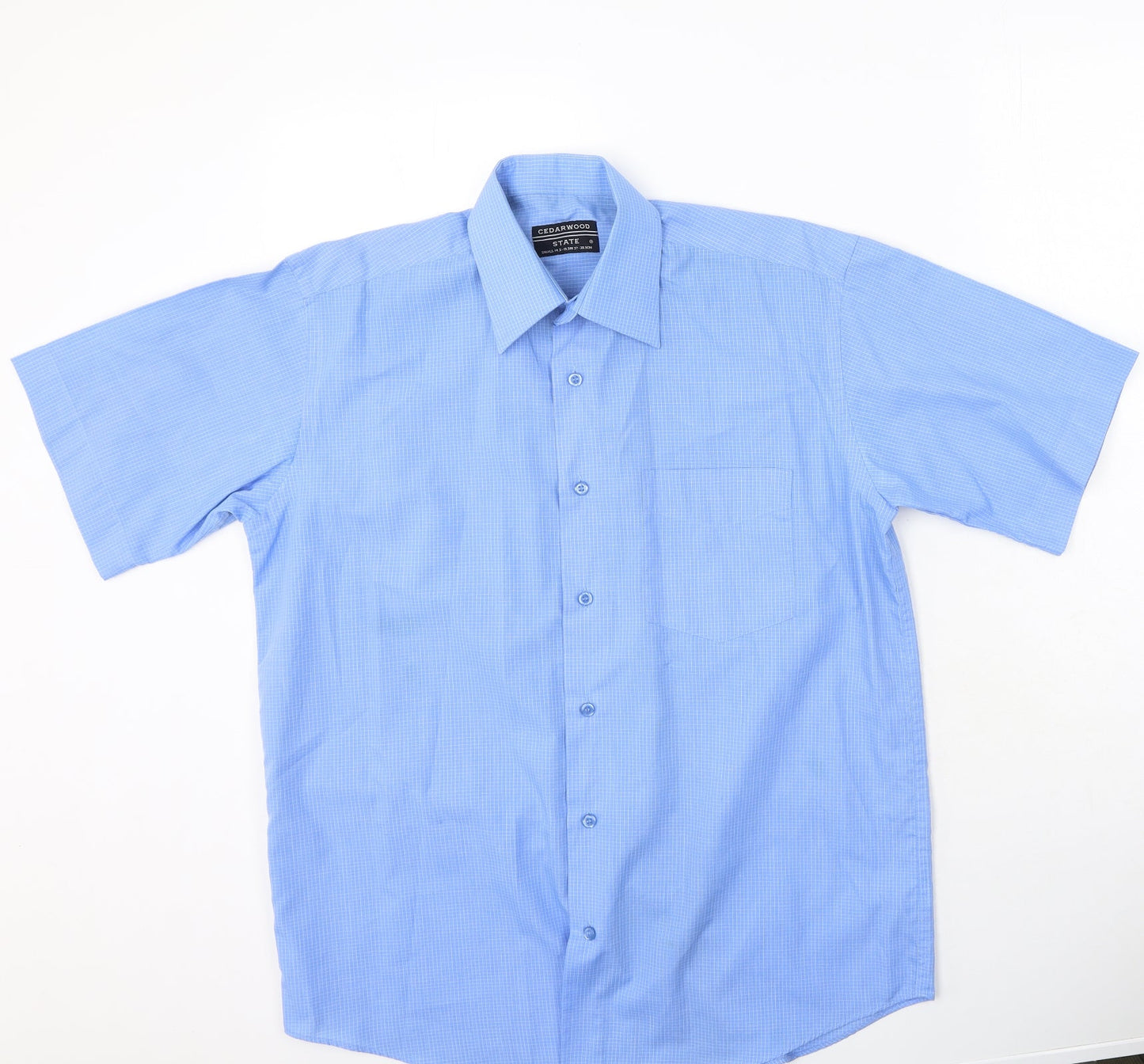 Cedar Wood State Mens Blue Plaid Polyester  Polo Size S Collared
