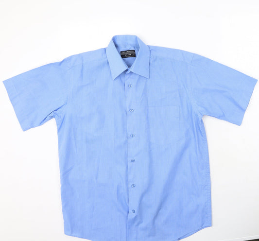 Cedar Wood State Mens Blue Plaid Polyester  Polo Size S Collared