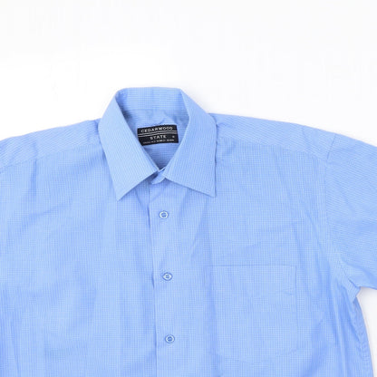 Cedar Wood State Mens Blue Plaid Polyester  Polo Size S Collared