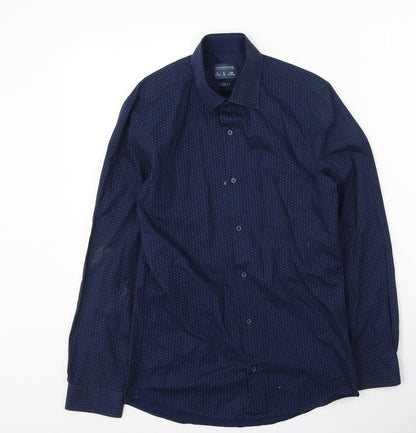 F&F Mens Blue Polka Dot Cotton  Button-Up Size S Collared