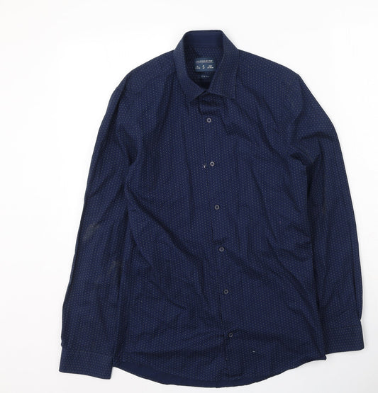 F&F Mens Blue Polka Dot Cotton  Button-Up Size S Collared