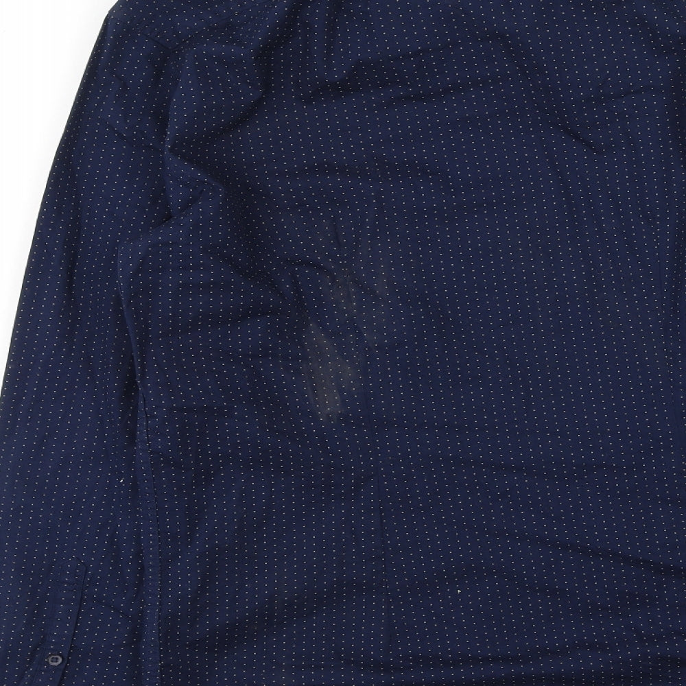F&F Mens Blue Polka Dot Cotton  Button-Up Size S Collared