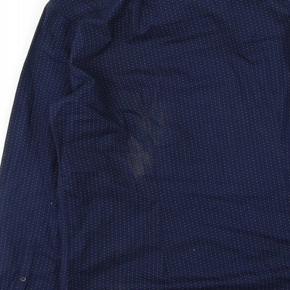 F&F Mens Blue Polka Dot Cotton  Button-Up Size S Collared