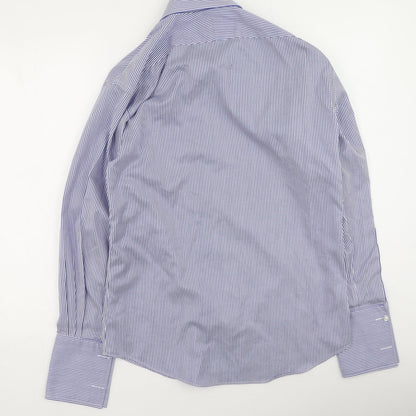 T.M.Lewin Mens Blue Striped Cotton  Button-Up Size 34 Collared