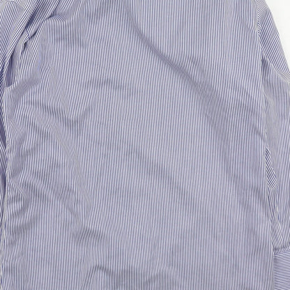 T.M.Lewin Mens Blue Striped Cotton  Button-Up Size 34 Collared