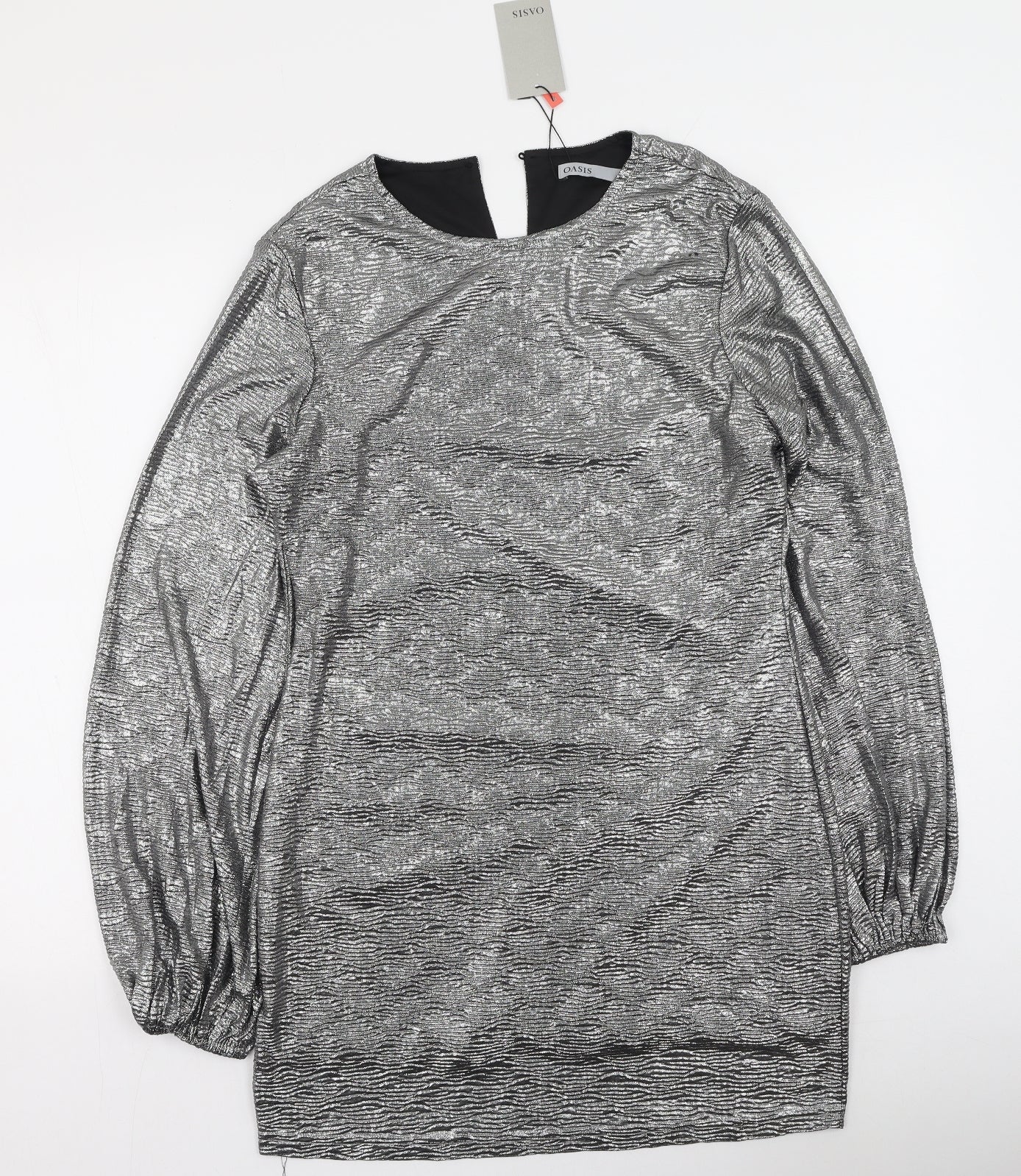 Oasis Womens Silver  Polyester Bodycon  Size L  Round Neck
