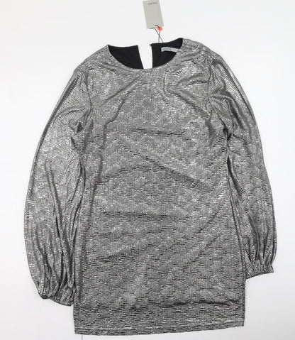 Oasis Womens Silver  Polyester Bodycon  Size L  Round Neck