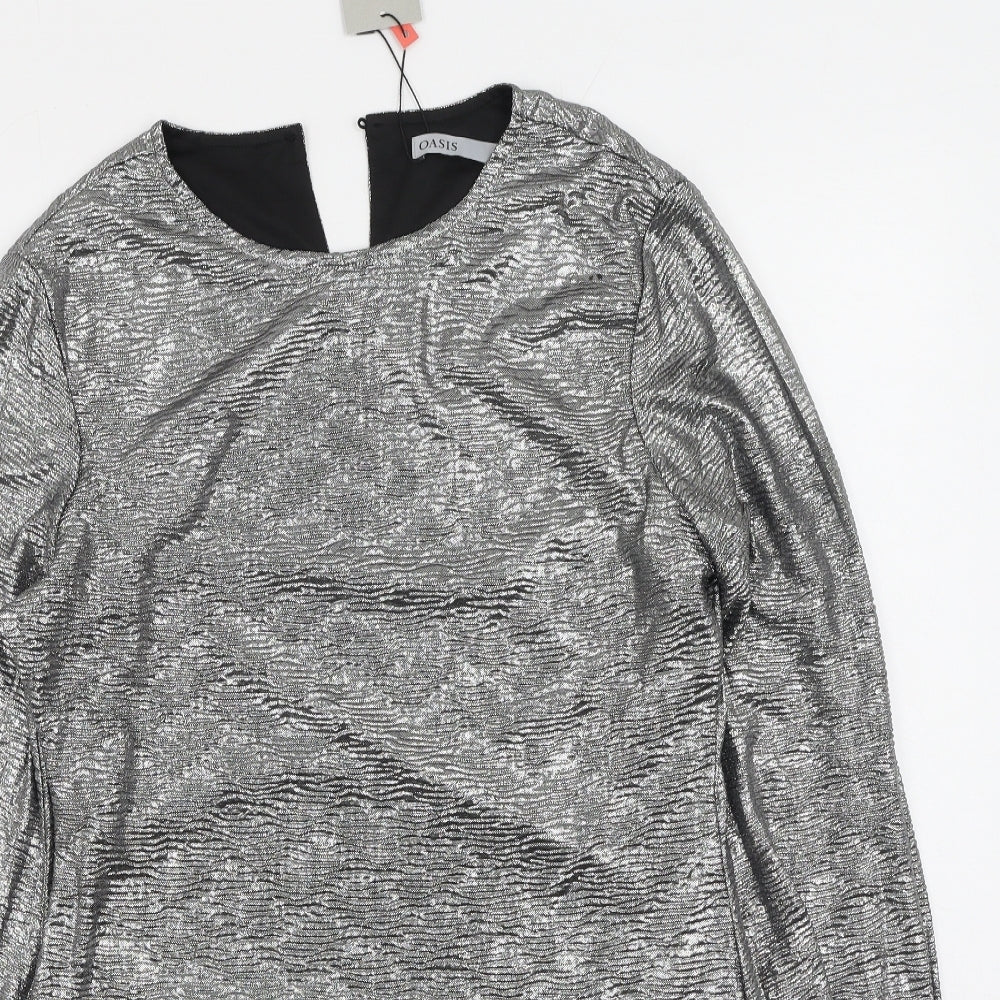Oasis Womens Silver  Polyester Bodycon  Size L  Round Neck