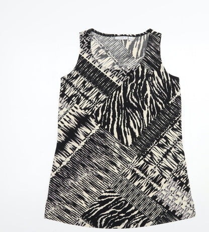 Susan Graver Womens Black Animal Print Polyester Basic Tank Size S Scoop Neck