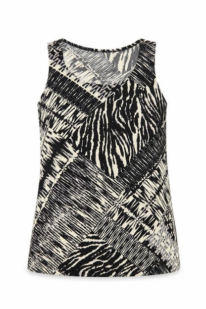 Susan Graver Womens Black Animal Print Polyester Basic Tank Size S Scoop Neck