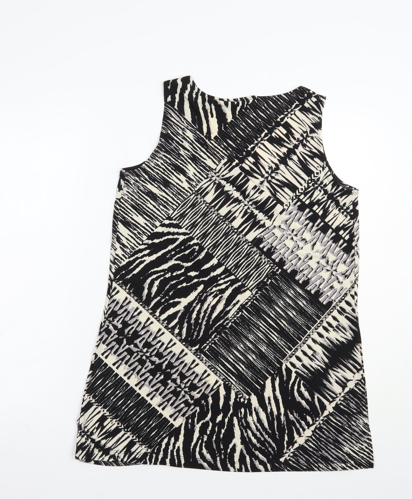 Susan Graver Womens Black Animal Print Polyester Basic Tank Size S Scoop Neck