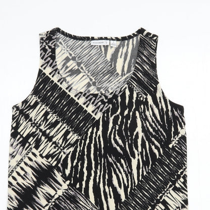 Susan Graver Womens Black Animal Print Polyester Basic Tank Size S Scoop Neck