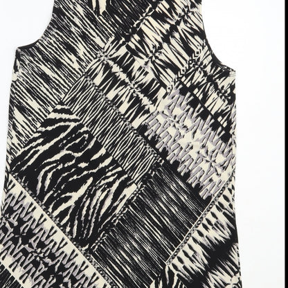 Susan Graver Womens Black Animal Print Polyester Basic Tank Size S Scoop Neck