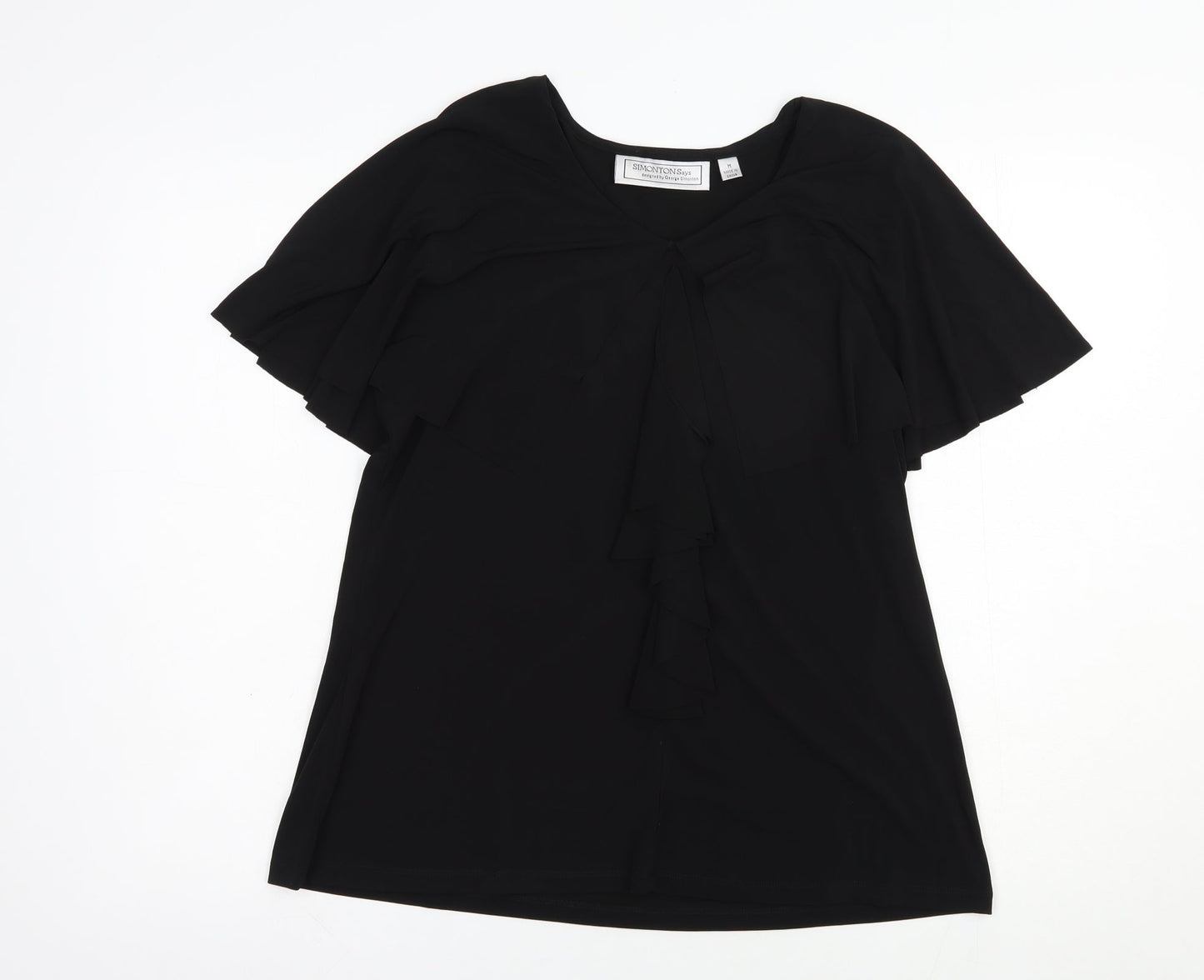 Simontons Womens Black  Polyester Basic Blouse Size M V-Neck
