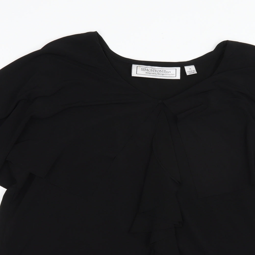 Simontons Womens Black  Polyester Basic Blouse Size M V-Neck