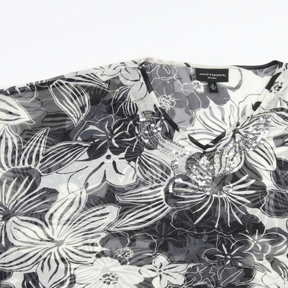 Anthony Studio Womens Black Floral Polyester Tunic Blouse Size S V-Neck - Beach Cover Up