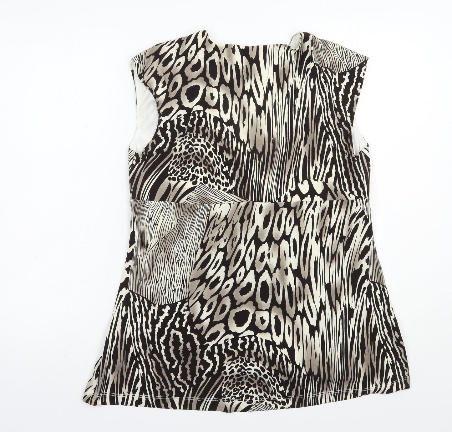 Attitudes Womens Brown Animal Print Polyester Basic Blouse Size L V-Neck