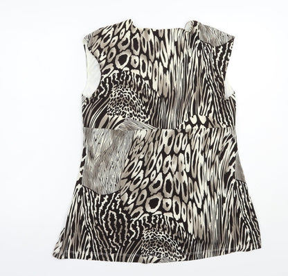 Attitudes Womens Brown Animal Print Polyester Basic Blouse Size L V-Neck