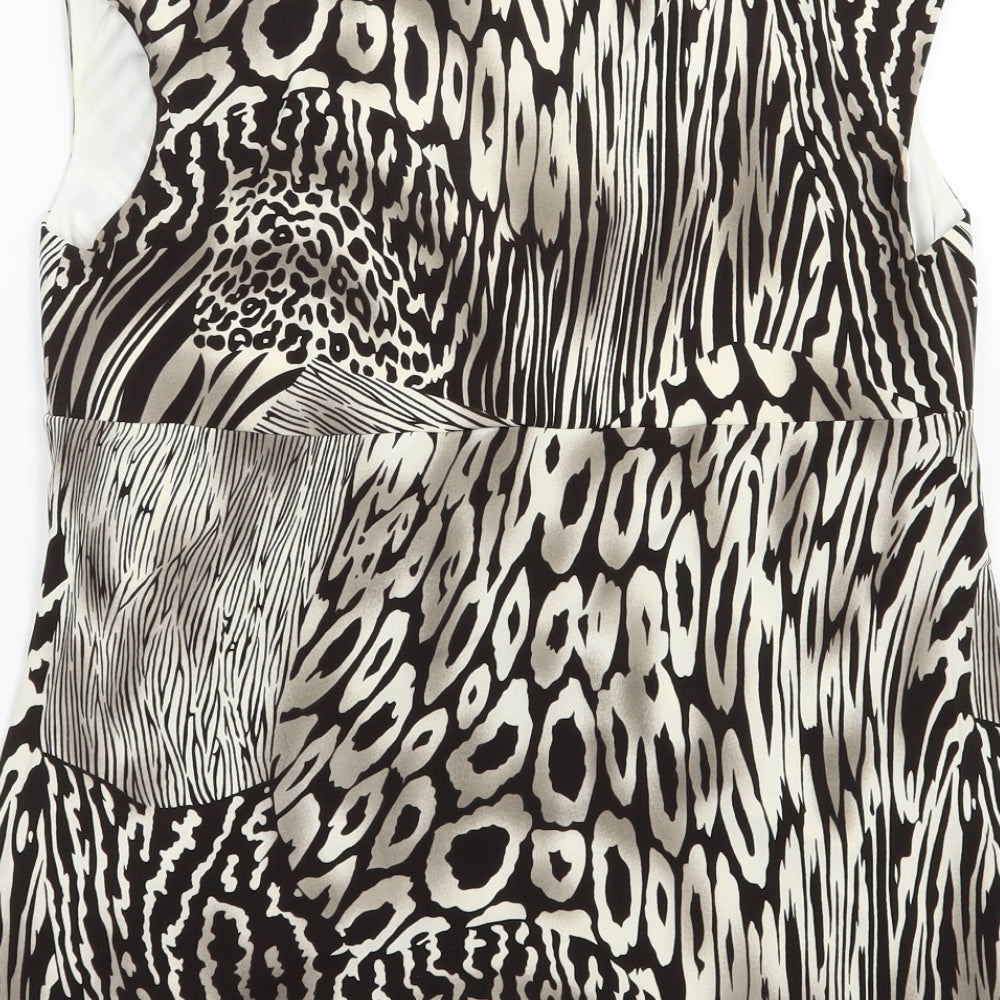 Attitudes Womens Brown Animal Print Polyester Basic Blouse Size L V-Neck