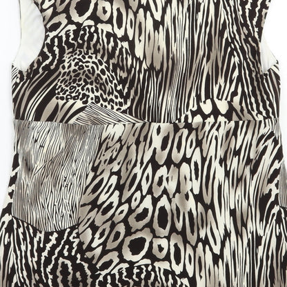 Attitudes Womens Brown Animal Print Polyester Basic Blouse Size L V-Neck