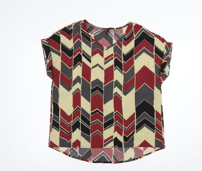 SheIn Womens Multicoloured Geometric Polyester Basic Blouse Size L V-Neck