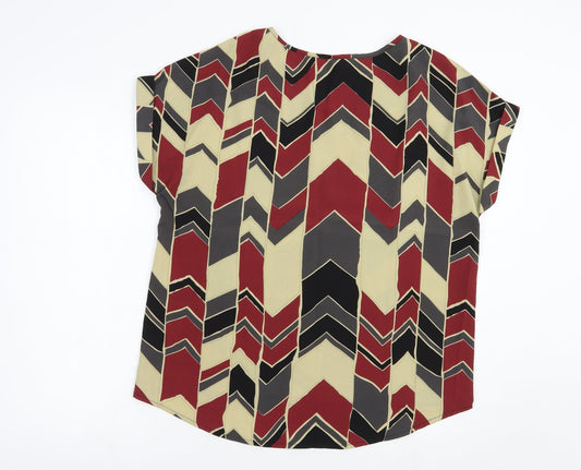 SheIn Womens Multicoloured Geometric Polyester Basic Blouse Size L V-Neck