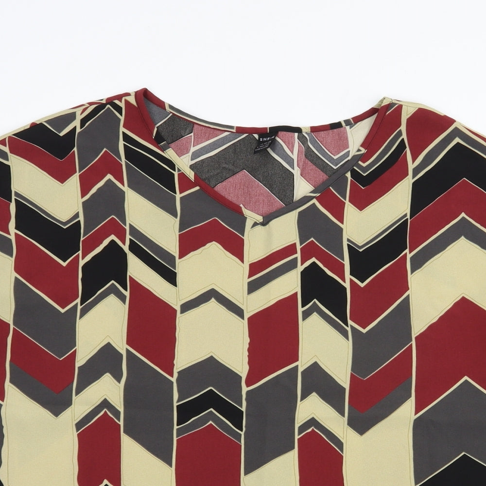 SheIn Womens Multicoloured Geometric Polyester Basic Blouse Size L V-Neck