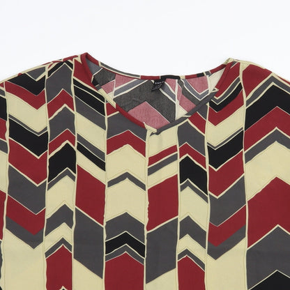SheIn Womens Multicoloured Geometric Polyester Basic Blouse Size L V-Neck