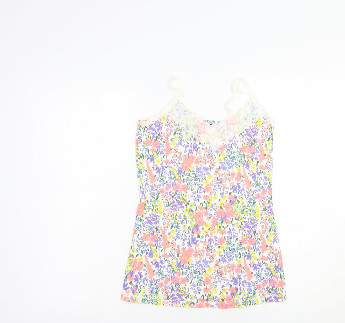 F&F Womens Multicoloured Floral Cotton Camisole Blouse Size 8 V-Neck - Lace Detail