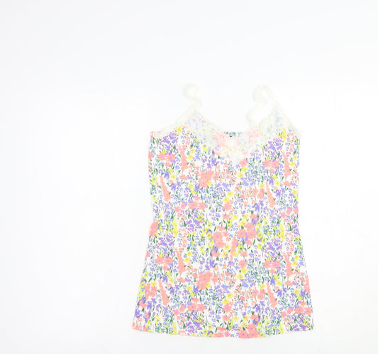 F&F Womens Multicoloured Floral Cotton Camisole Blouse Size 8 V-Neck - Lace Detail