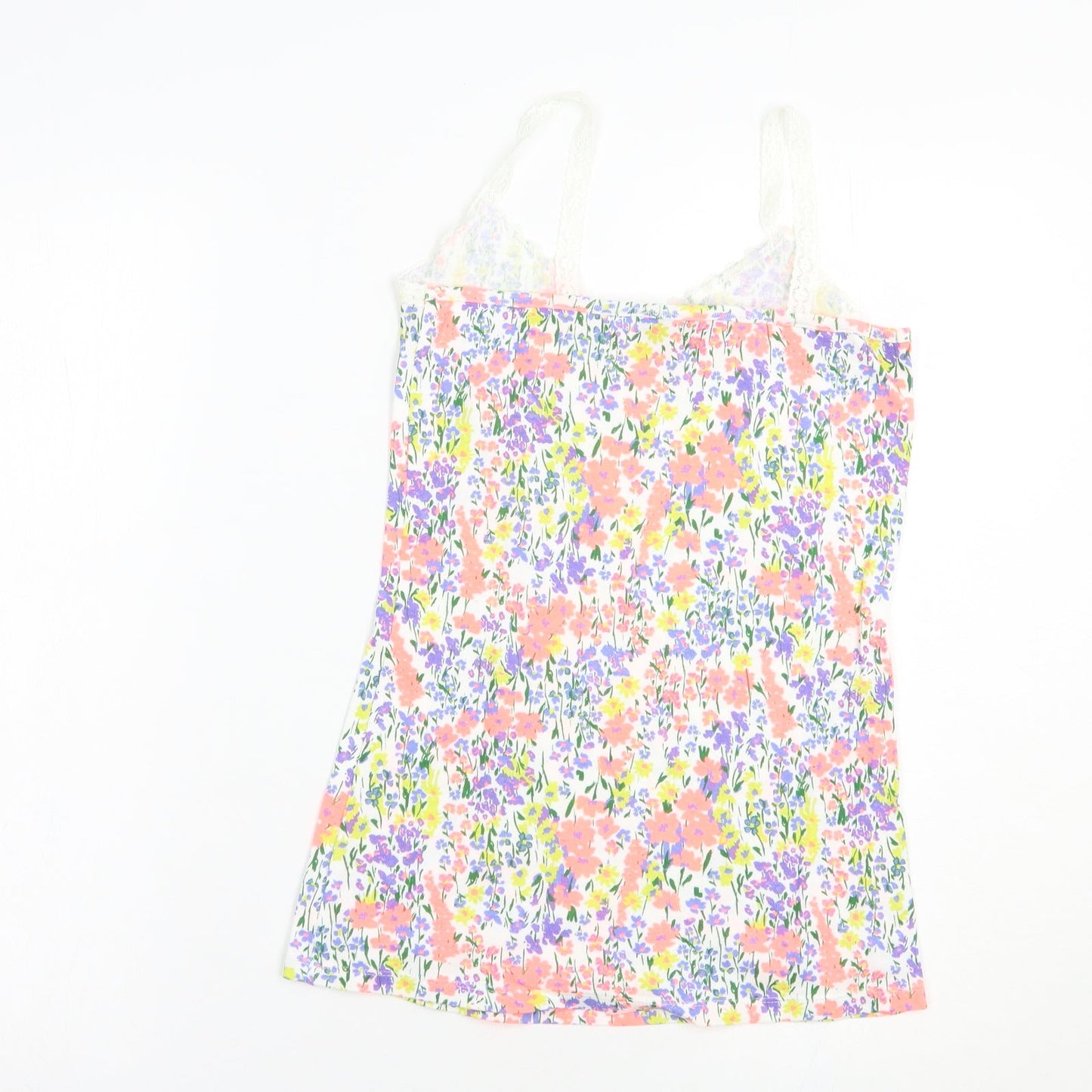 F&F Womens Multicoloured Floral Cotton Camisole Blouse Size 8 V-Neck - Lace Detail