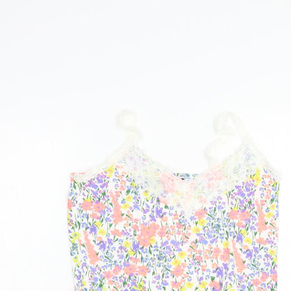 F&F Womens Multicoloured Floral Cotton Camisole Blouse Size 8 V-Neck - Lace Detail