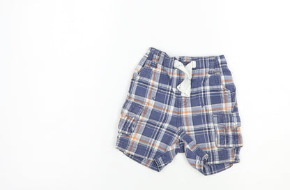 George Boys Blue Plaid Cotton Cargo Shorts Size 2 Years  Regular Drawstring
