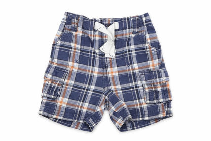 George Boys Blue Plaid Cotton Cargo Shorts Size 2 Years  Regular Drawstring